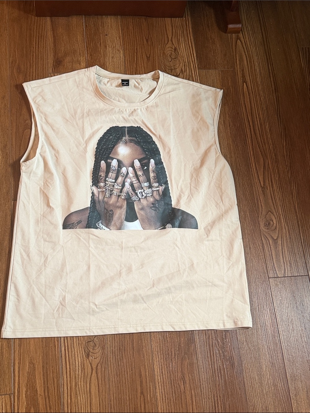 Sleeveless Graphic Tank Top - Cream with Photo Print